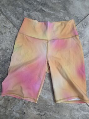 Fabletics Women’s High-Waist Tie-Dye Bike Shorts - Pink Peach Yellow